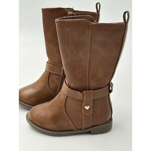 Girls Toddler Riding Boots Brown Size 5 Side Zip Heart TCP The Children's Place